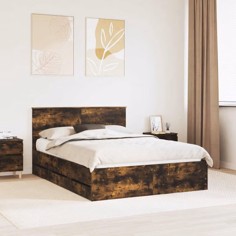 Struttura letto moderna con cassetti vidaXL in legno color rovere fumé L: 138 cm, P: 200 cm