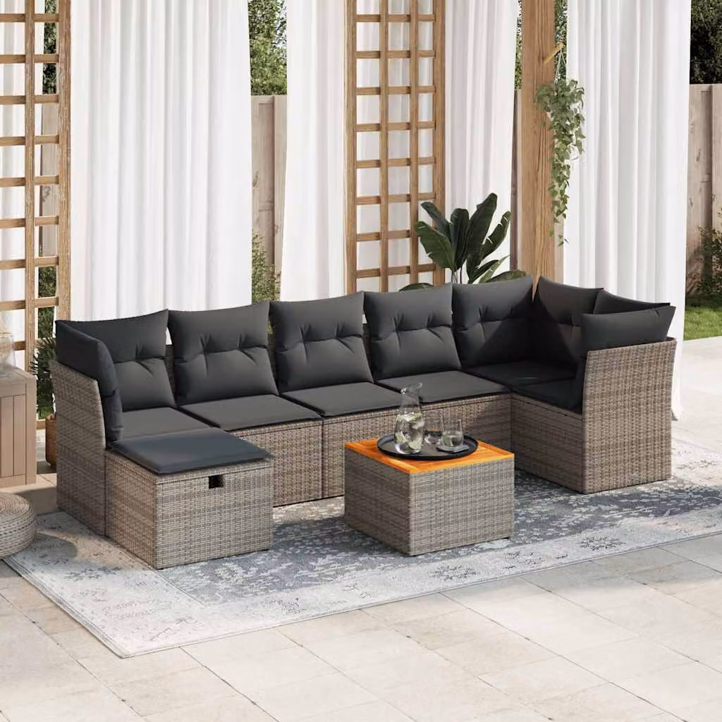 Maison Exclusive - Set da giardino 8 pezzi con cuscini grigio in polyrattan