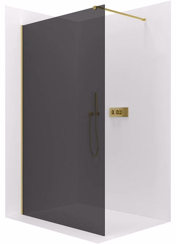 CERANO - Box doccia Walk-in Onyx Cube L/P - 8 mm - montante squadrato - dorato, vetro grafite - 140x200 cm
