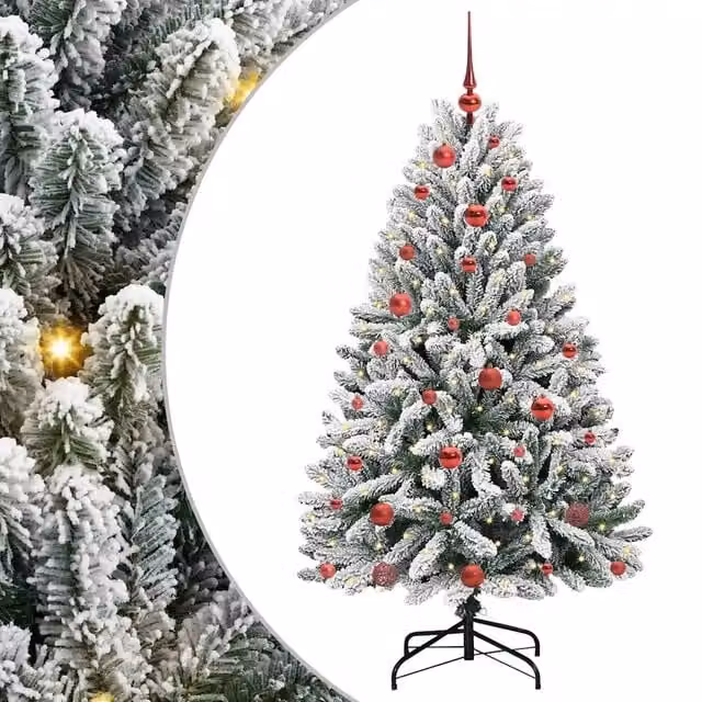 Albero di Natale artificiale moderno vidaXL con 150 LED bianco caldo, colore verde e bianco, Altezza: 150 cm – 1