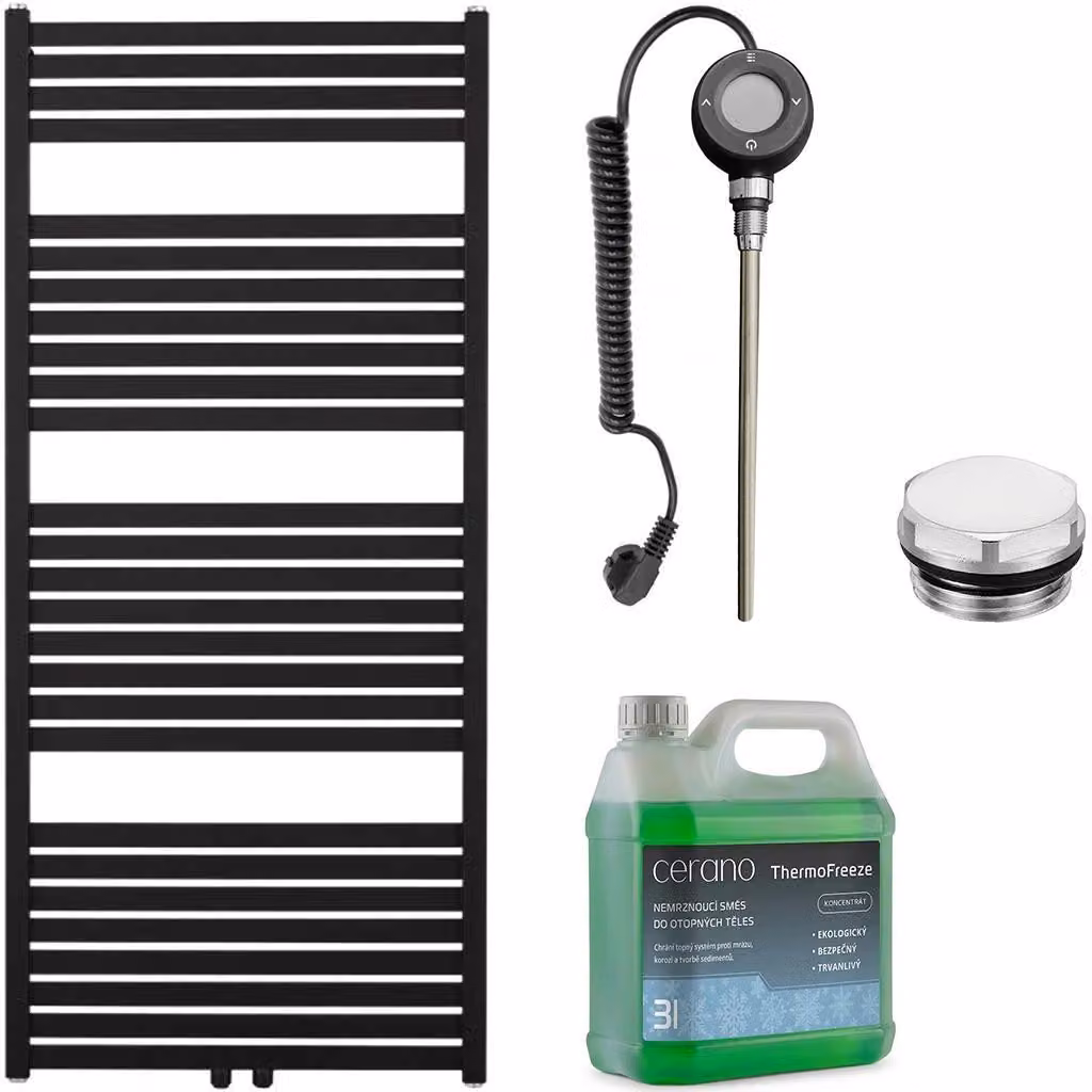 Kit radiatore elettrico da bagno Vincenzo - Wi-Fi - 600W - nero opaco - 1340x600 mm