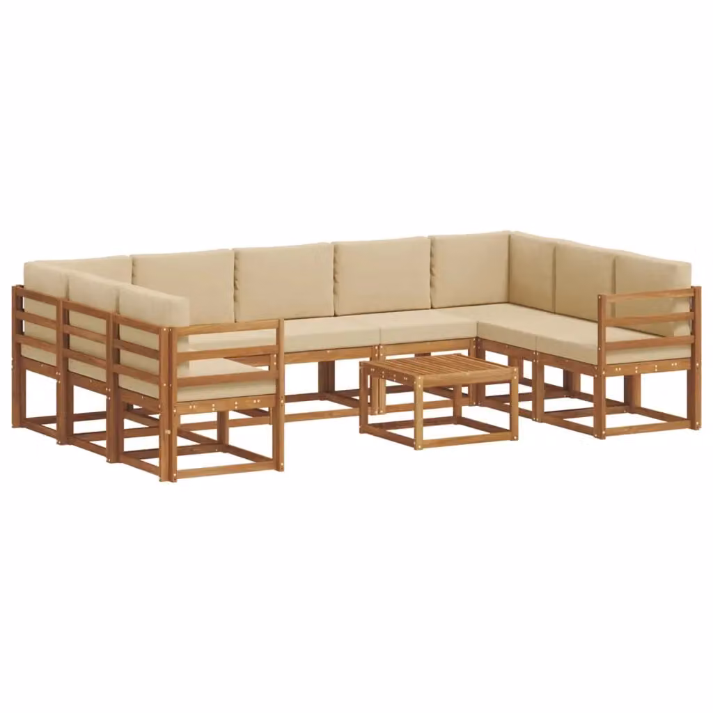Set di divani da esterno a forma di U vidaXL in legno di acacia con cuscini beige e marrone – 2