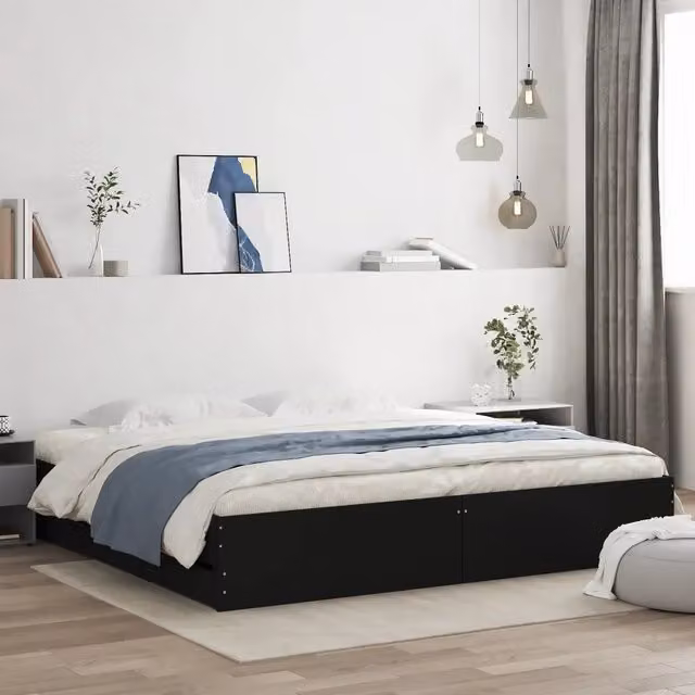 Giroletto con Cassetti Nero 200x200 cm in Legno Multistrato 3207246