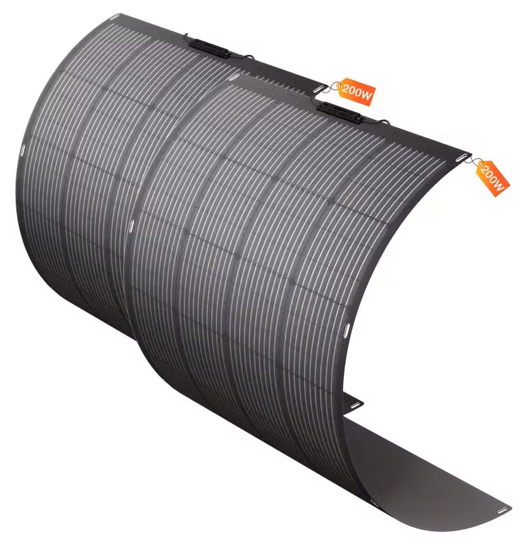Pannello solare – Potenza: 200W – Design flessibile e leggero – Resistente agli agenti atmosferici, adatto per uso esterno