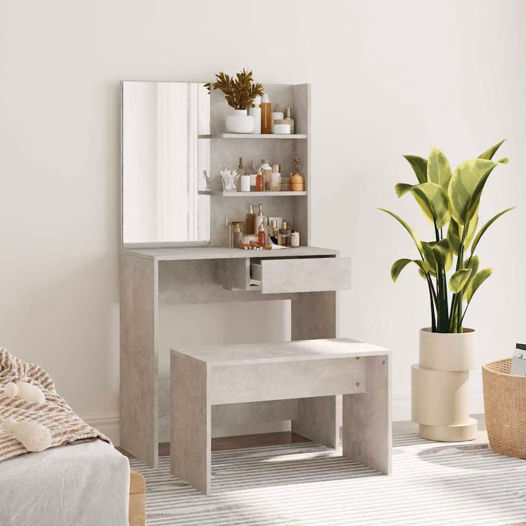 Set Tavolo da Toeletta vidaXL Grigio, L/P/H: 74,5 x 40 x 141 cm