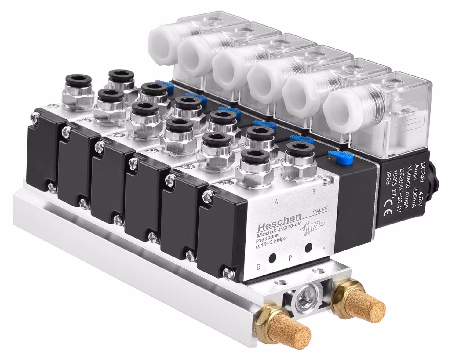 Elettrovalvola pneumatica magnetica, 6 vie, modello 4V210-08, alimentazione 24 V DC