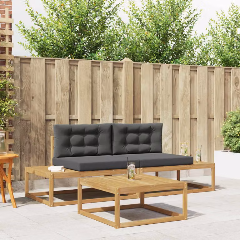 Set di mobili da giardino vidaXL composto da divano da esterno a 2 posti e tavolino in legno di acacia con cuscini inclusi