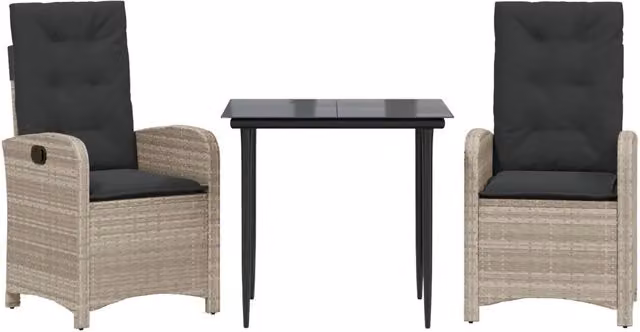 Set Pranzo da Giardino 3pz | Set Salotto da Giardino con Cuscini Grigio Chiaro Polyrattan