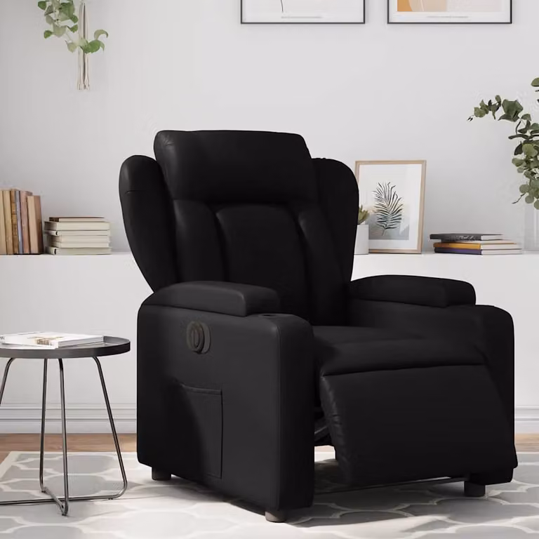 Poltrona Reclinabile Elettrica vidaXL in Similpelle Nera con Braccioli e Struttura in Legno e Metallo