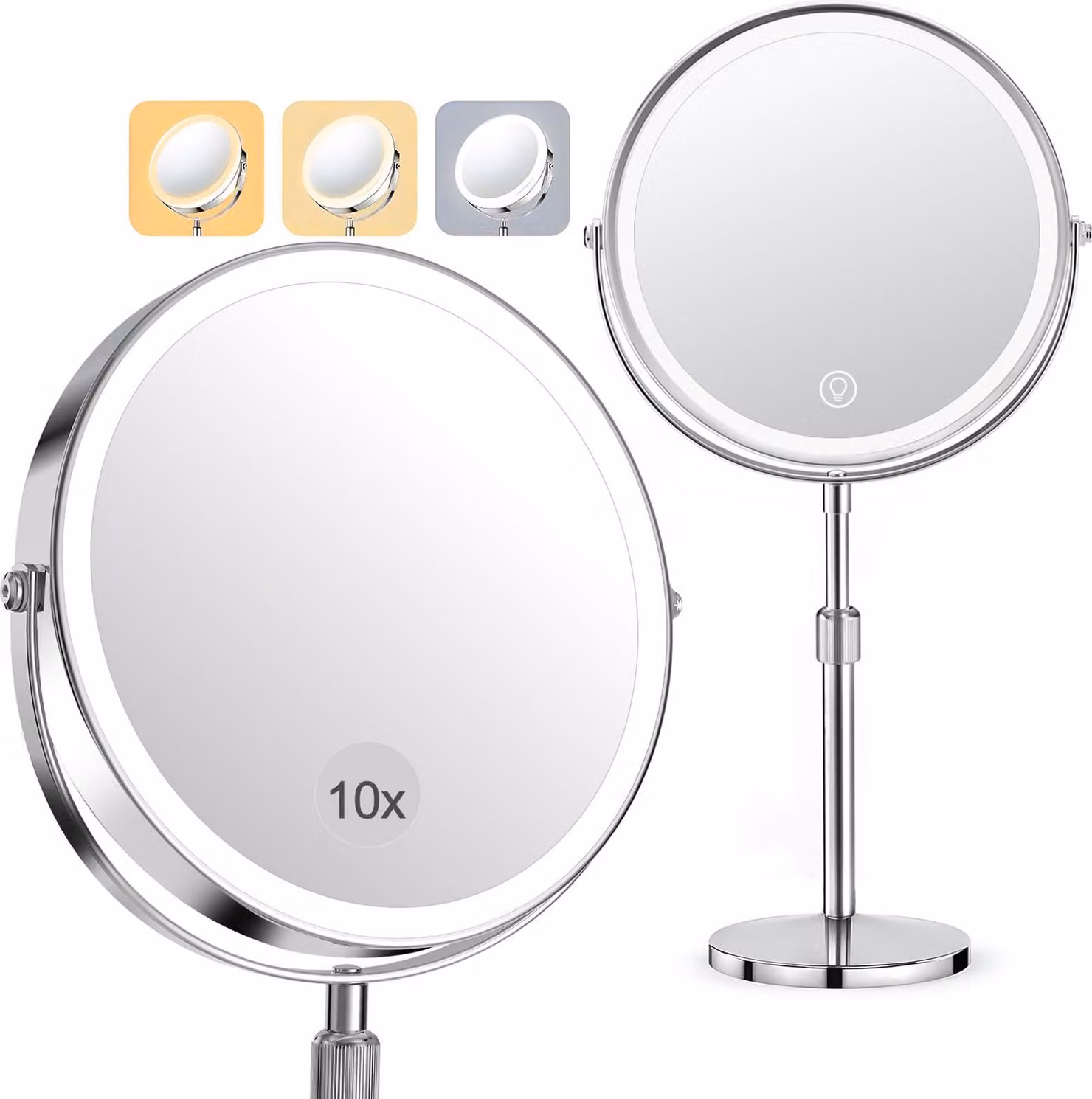 Specchio LED per il trucco, ingrandimento 10x, girevole