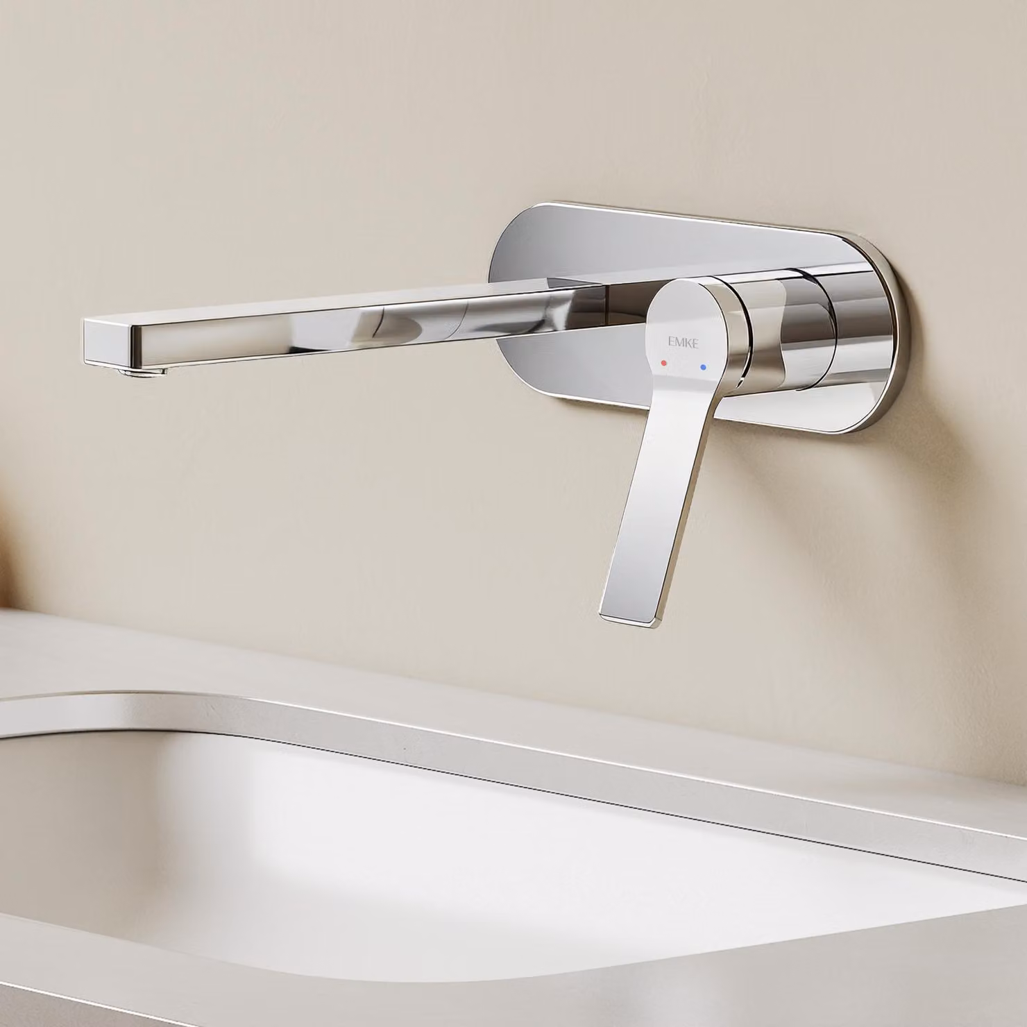 EMKE Rubinetto da bagno 288x210x70mm miscelatore monocomando, rubinetto per lavabo caldo e freddo, miscelatore da parete per lavabo - cromo