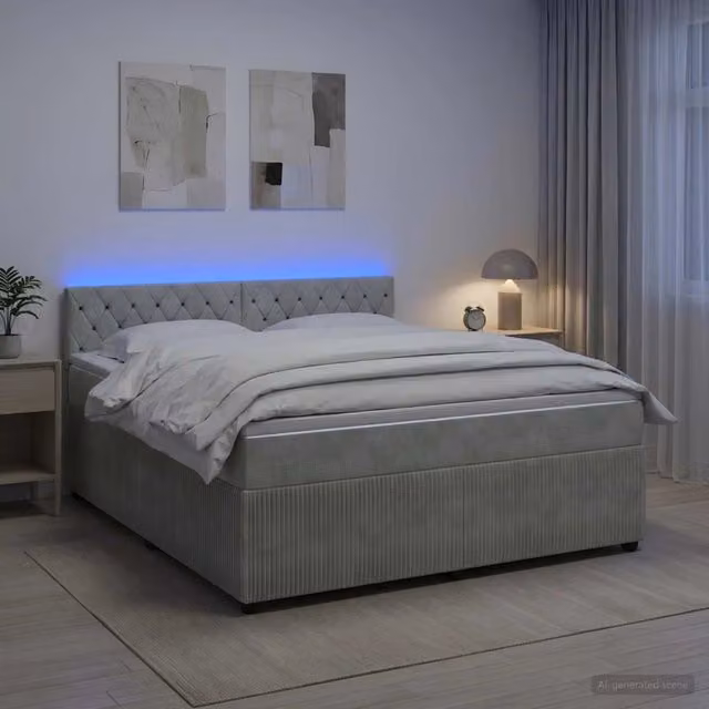 Letto box spring moderno vidaXL con materasso a molle pocket e base contenitore, rivestimento in tessuto grigio e bianco, L/P: 180 x 200 cm – 1