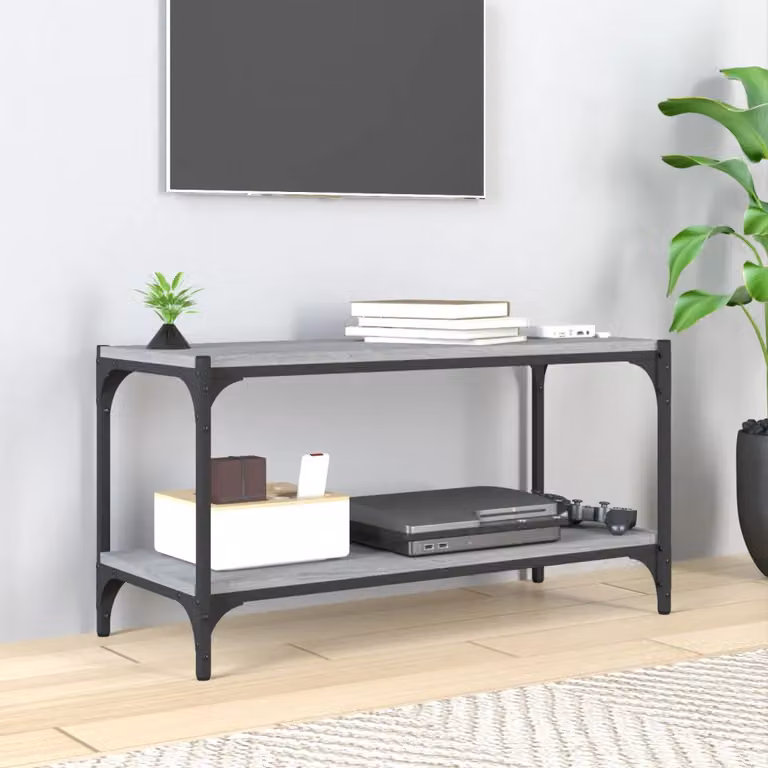 Mobile TV vidaXL in stile industriale grigio, realizzata in legno e metallo, L 80 cm x P 33 cm x H 41 cm