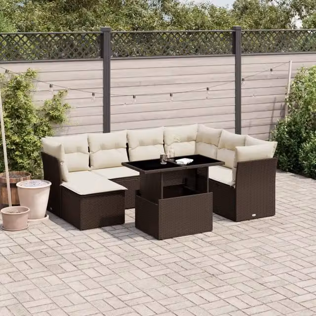 Set Divani da Giardino 8 pz con Cuscini Marrone in Polyrattan 3266763