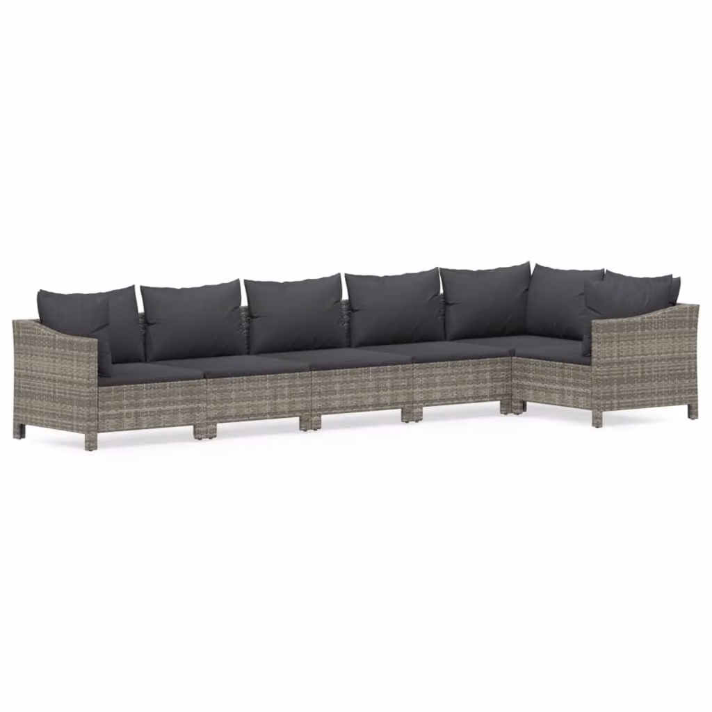 Set Divani da Giardino 6 pz con Cuscini in Polyrattan Grigio
