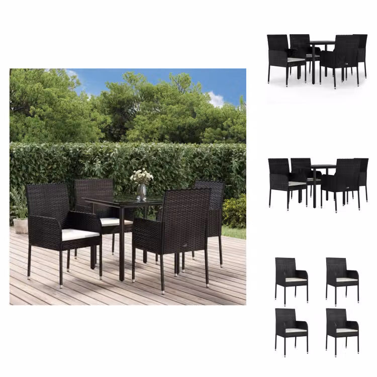 vidaXL Set da pranzo da giardino 5 pezzi con cuscini in poly rattan nero - Set di mobili da giardino