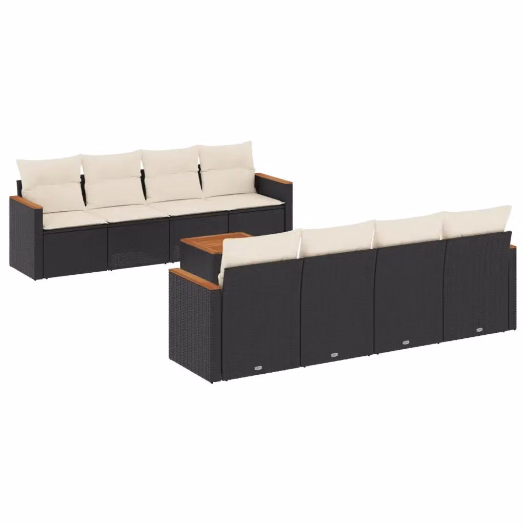 vidaXL Set Divani da Giardino 9 pz con Cuscini, Struttura in Metallo e Polyrattan Nero per Terrazza e Giardino – 2