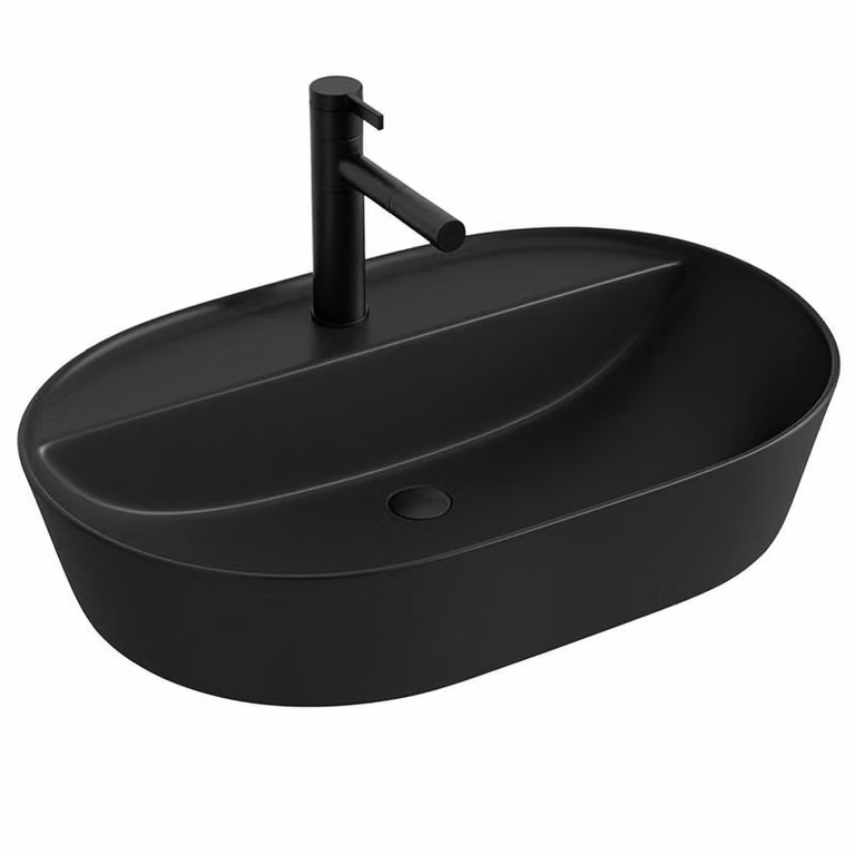Lavabo ovale in Vetroceramica BLACK con foro integrato grande 60 cm