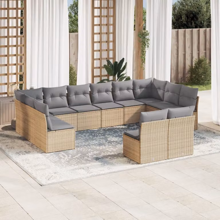 vidaXL Set Divani da Giardino a Forma di U con Cuscini Beige e Grigio in Polyrattan e Acciaio