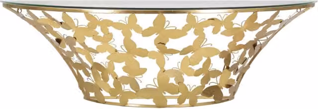 Consolle da parete stondata, piano in vetro, decori farfalle 120x40.5x37.5cm Butterflies