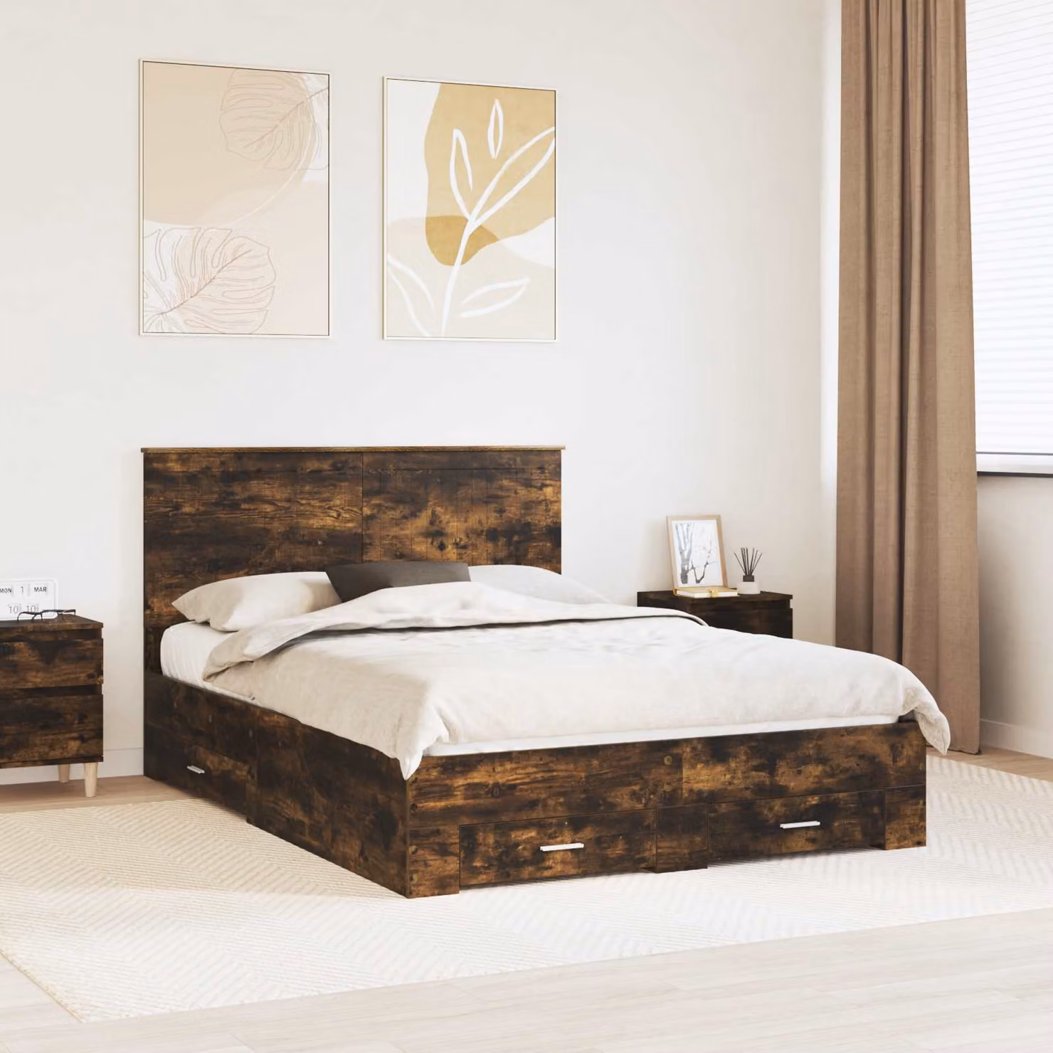 Struttura del letto con cassetto vidaXL in legno Rovere fumé, L 140 x P 200 cm