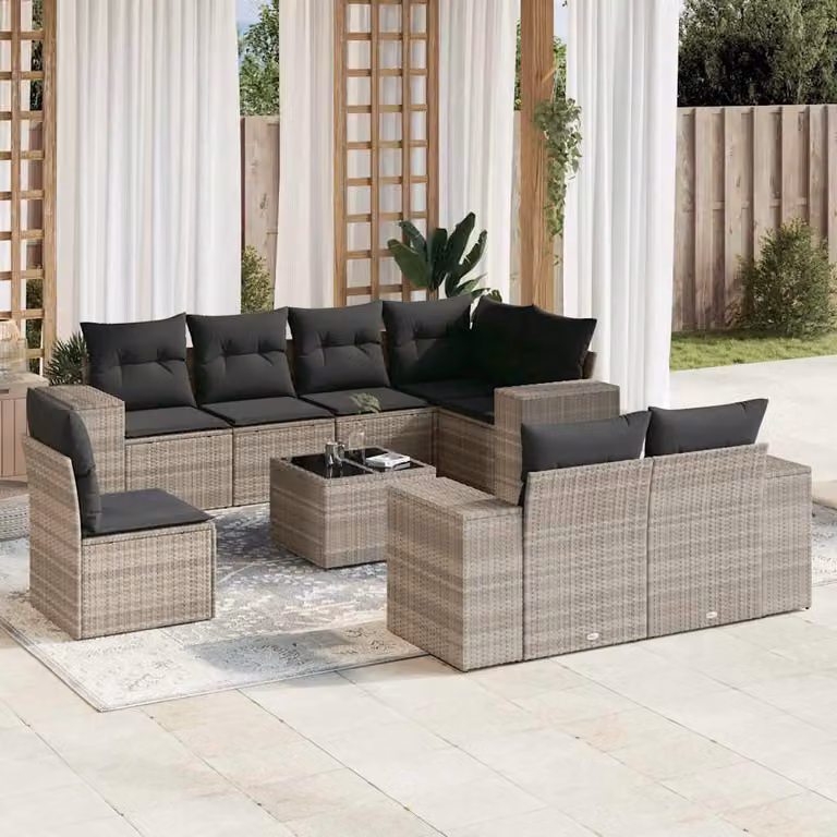 Set Divano da Giardino a L vidaXL 9pz con Tavolino e Cuscini Grigio Moderno
