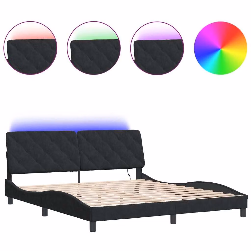 Giroletto con LED senza Materasso Nero 180x200 cm in Velluto