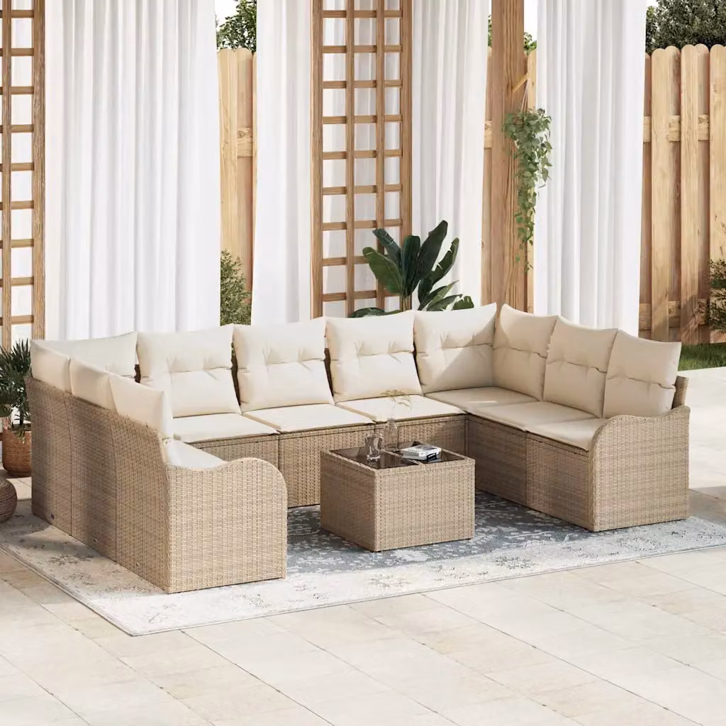 vidaXL Set Divano da Giardino Moderno in Polyrattan Beige con Cuscini e Struttura in Acciaio Verniciato a Polvere – 1