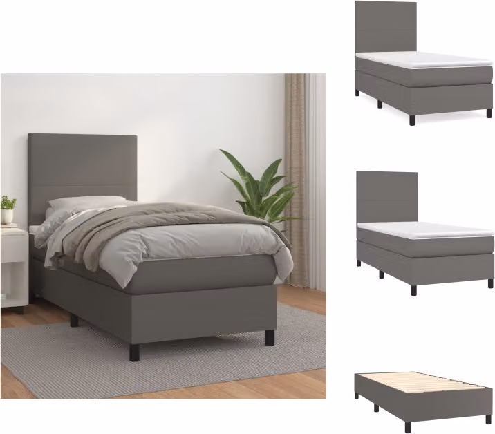 vidaXL Letto a molle con materasso grigio 90x190 cm in Pelle finta - Letti & strutture letto