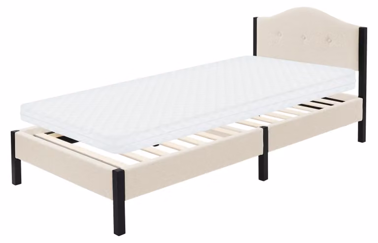 Letto imbottito ML-Design 90x200 cm, beige, letto singolo con materasso (altezza: 10 cm), solida struttura del letto, testiera e rete a doghe. Letto moderno per ragazzi.