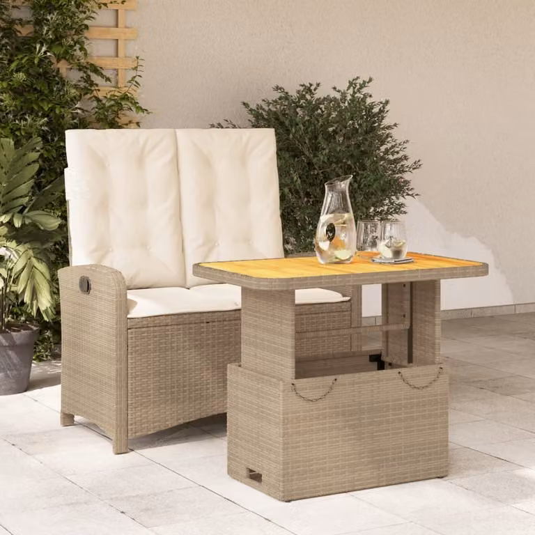 Maison Exclusive - Set da Pranzo da Giardino 2 pz con Cuscini Beige in Polyrattan