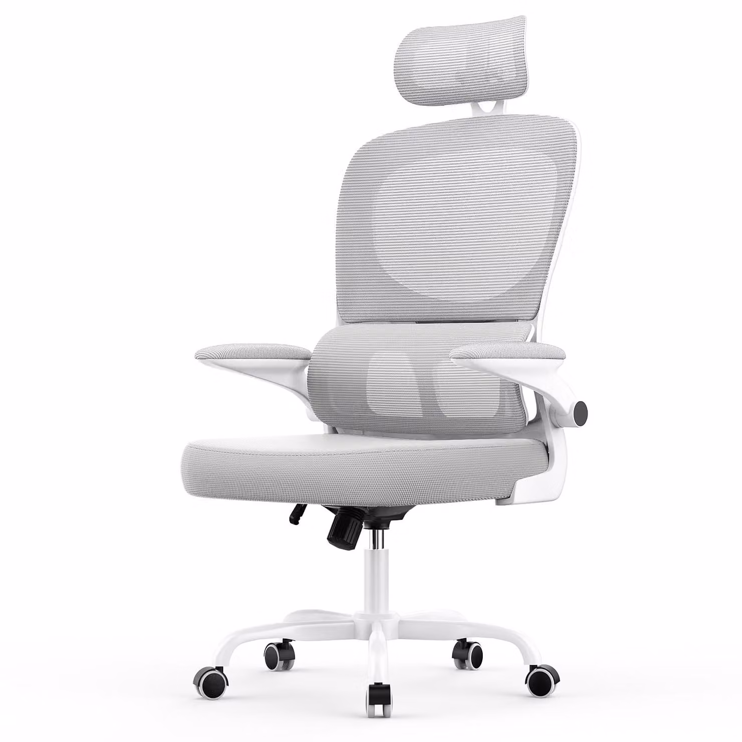 Sedia da ufficio ergonomica con poggiatesta e braccioli regolabili, schienale regolabile a 120°, supporto lombare auto-adattabile, colore grigio