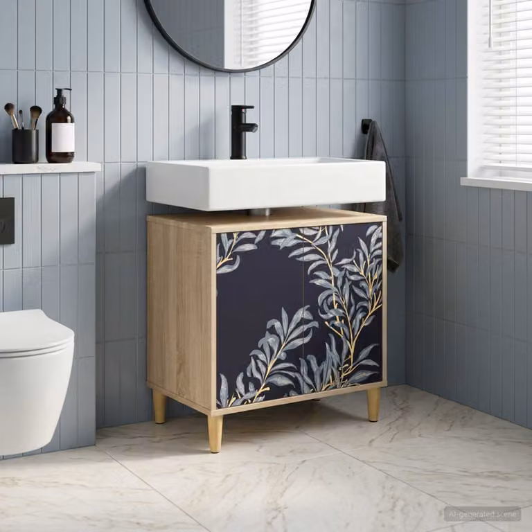 Mobile da bagno moderno vidaXL DOKKUM in legno e MDF, colore marrone multicolore, L 60 x P 40 x H 60 cm