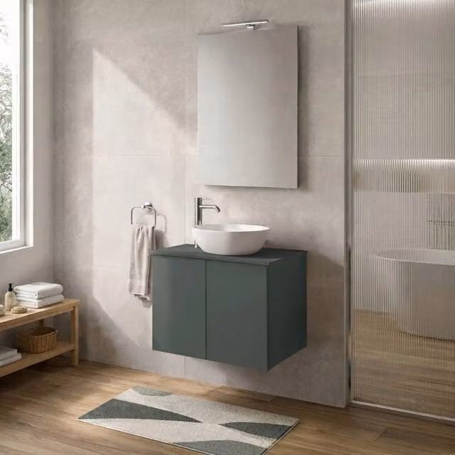Mobile bagno sospeso Tierra INBAGNO verde con due ante e finitura opaca L: 60 cm, P: 50 cm, H: 45 cm