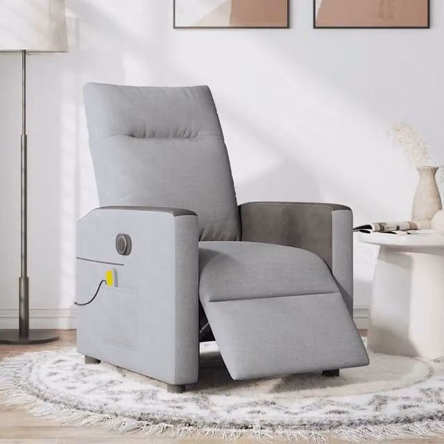Poltrona Reclinabile Massaggio Elettrica Grigio Chiaro Tessuto 3324045