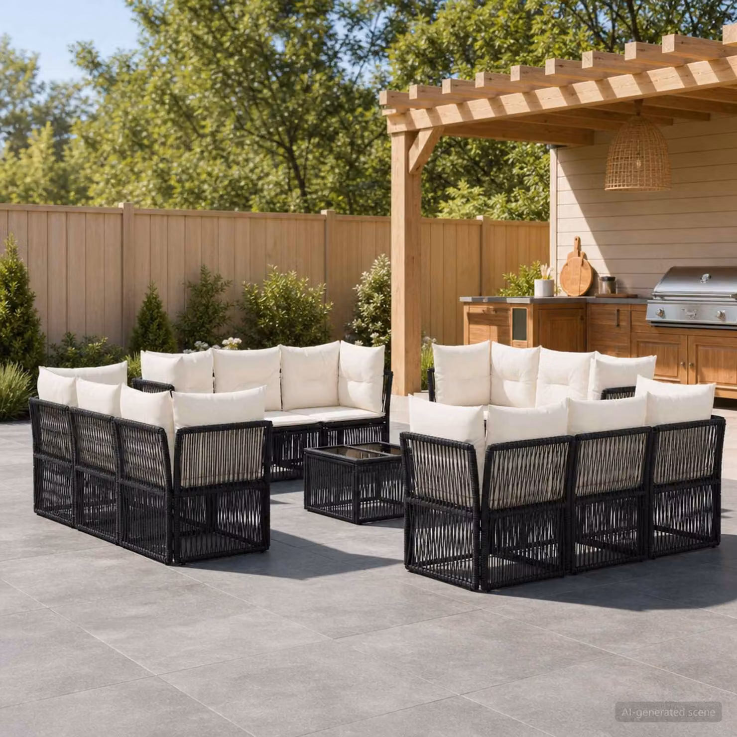 Set Divano da Giardino vidaXL 13 pz Nero con Tavolino e Cuscini in Polyrattan e Acciaio