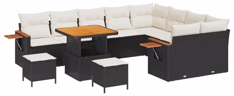 Set Divano da Giardino 12 pcs Nero polyrattan