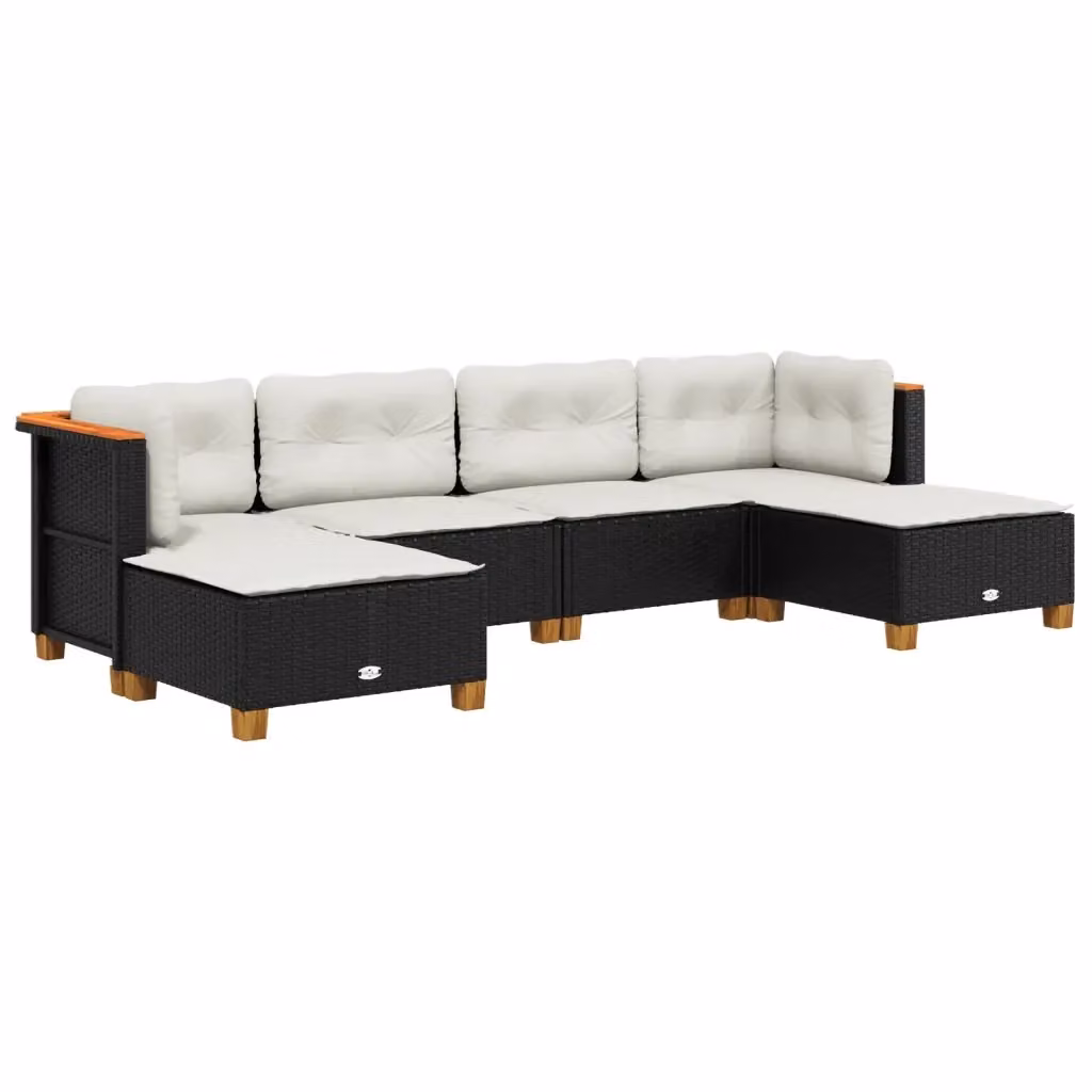 Set Divano da Giardino a L vidaXL in Polyrattan Nero con Cuscini e Ottoman – 2