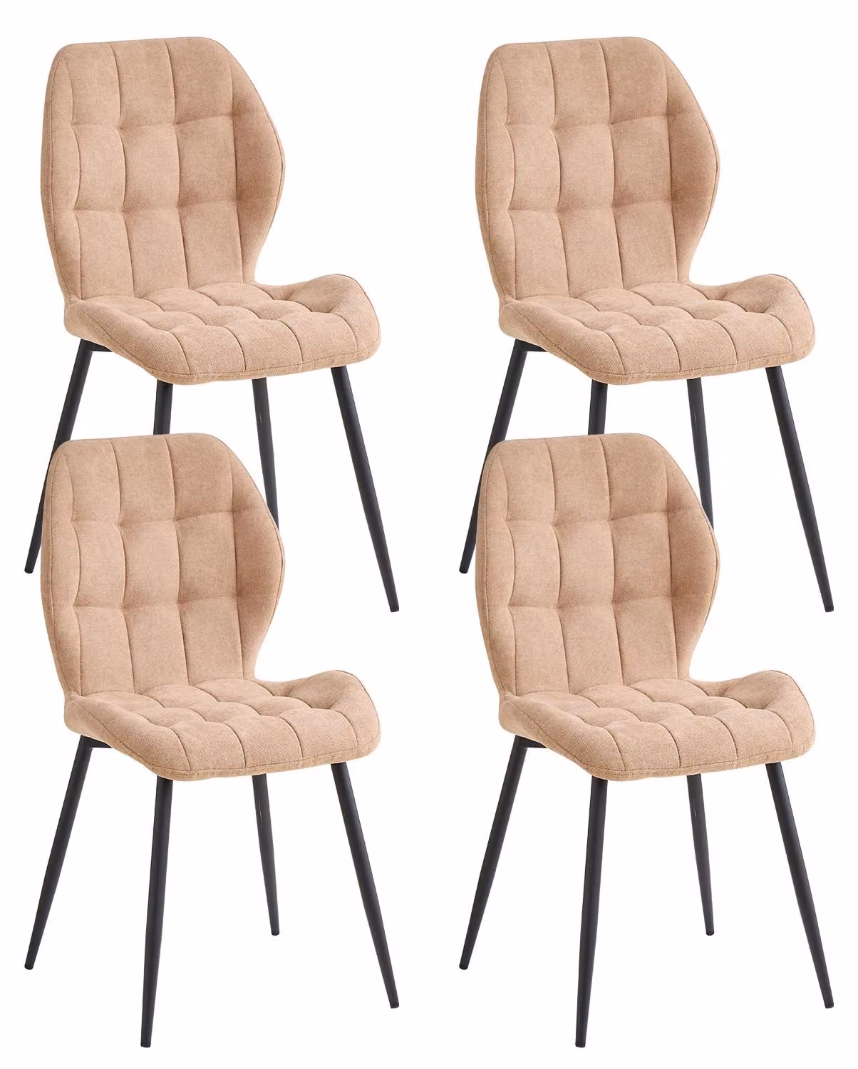 Set di 4 sedie da pranzo - Sedie imbottite per la cucina - Tessuto di lino - Gambe in metallo - Stile moderno e minimalista - Adatte per sala da pranzo, cucina, balcone, ufficio - Colore kaki