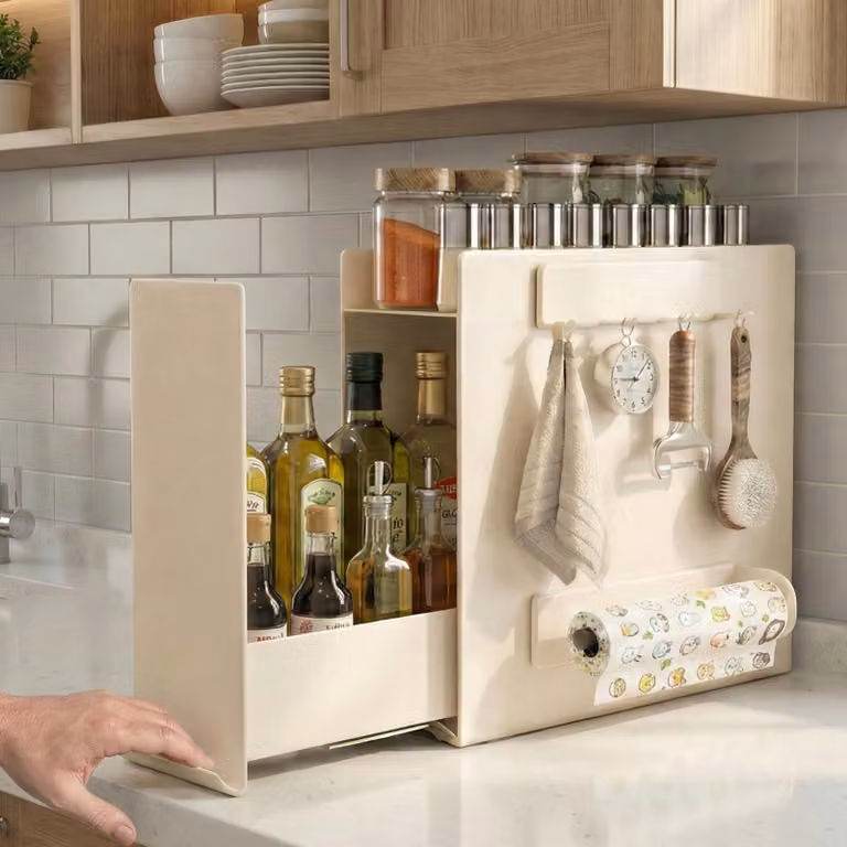 Ripiano portaerbe a 2 livelli, estraibile, largo 17 cm, adatto per bottiglie più grandi, per l'organizzazione della cucina