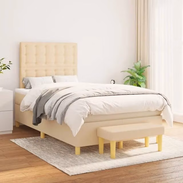 Letto Ibrido vidaXL con Materasso a Molle in Tessuto Beige e Bianco L/P/H: 120 x 200 x 203 cm