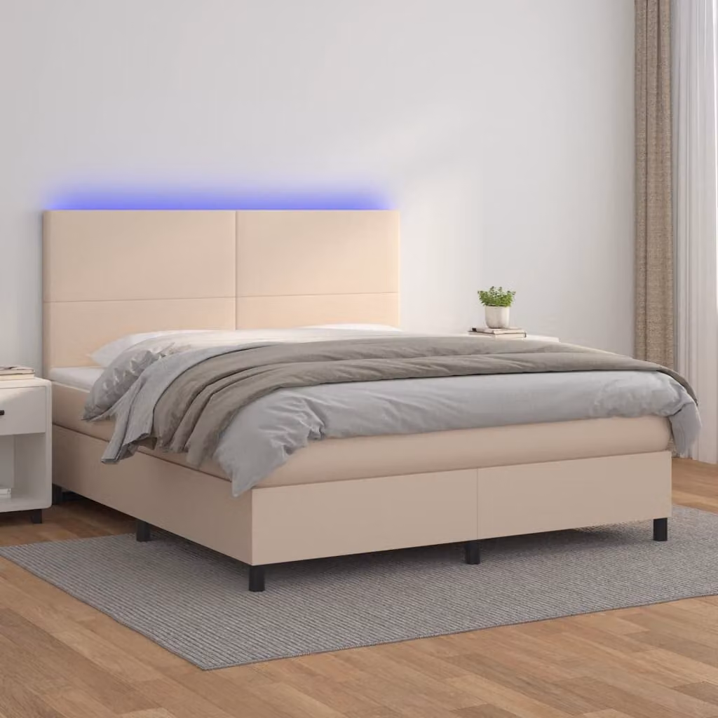 Letto matrimoniale con giroletto a molle e illuminazione LED vidaXL, colore cappuccino, L: 180 cm, P: 200 cm