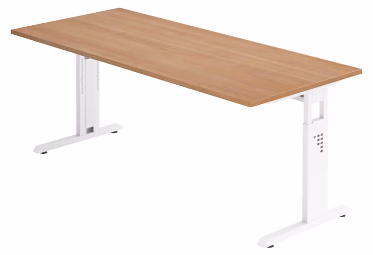 bümö Scrivania Serie-O - Decorazione: noce, dimensioni: 180 x 80 cm, struttura: bianco