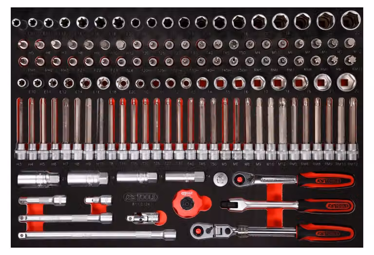 KS TOOLS Set di chiavi a bussola da 3/8" con inserto in schiuma 124 pezzi - 811.0124