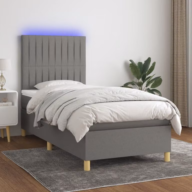 Maison Exclusive - Letto a Molle Materasso e LED Grigio Scuro 80x200 cm in Tessuto