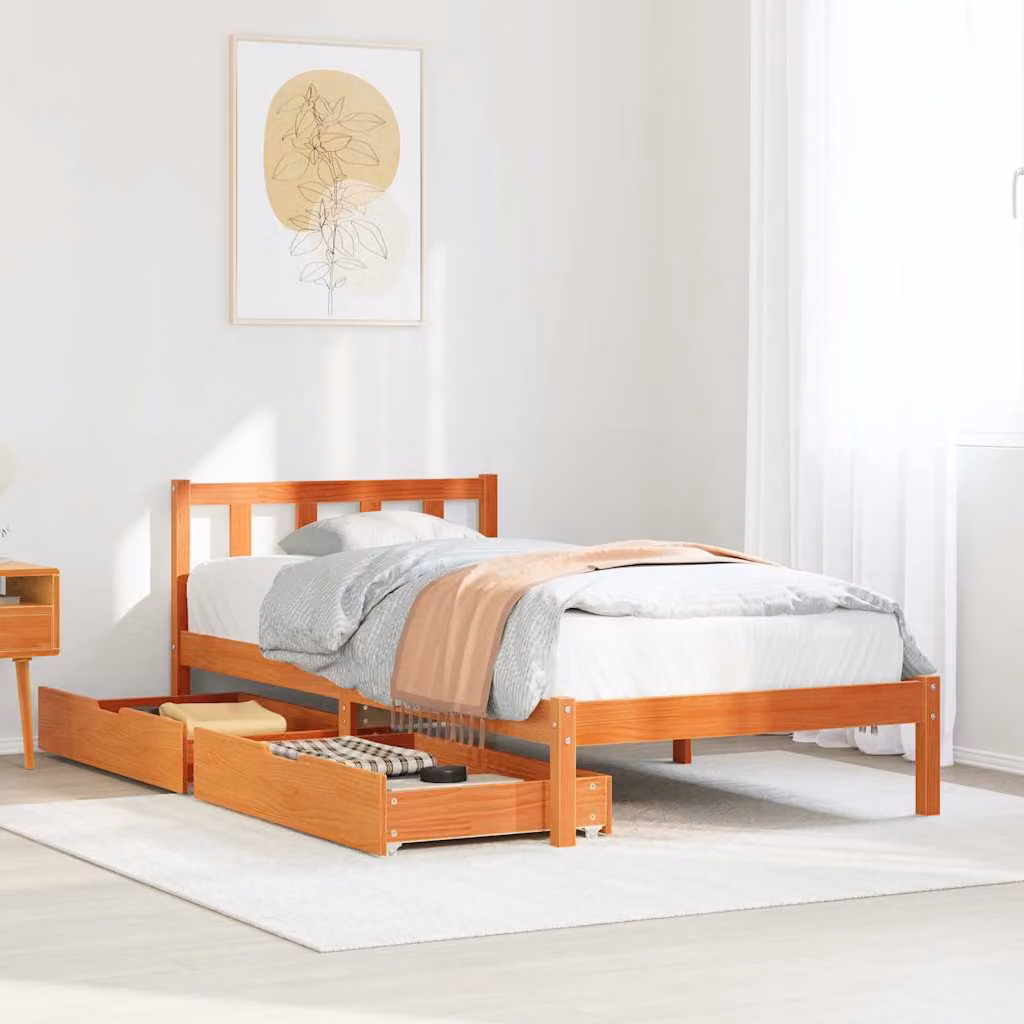 Letto in legno di pino rustico marrone cera vidaXL senza materasso L 100 cm x P 200 cm