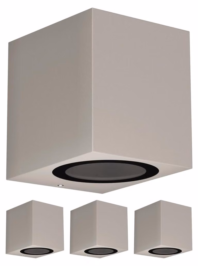 Lampada da parete ALSE, set da 4, grado di protezione IP54, faretto, colore grigio opaco, forma quadrata, attacco GU10
