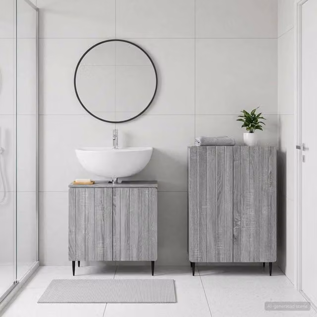 Set di mobili da bagno moderni vidaXL composto da mobile sottolavabo e mobile laterale in MDF grigio opaco – 1