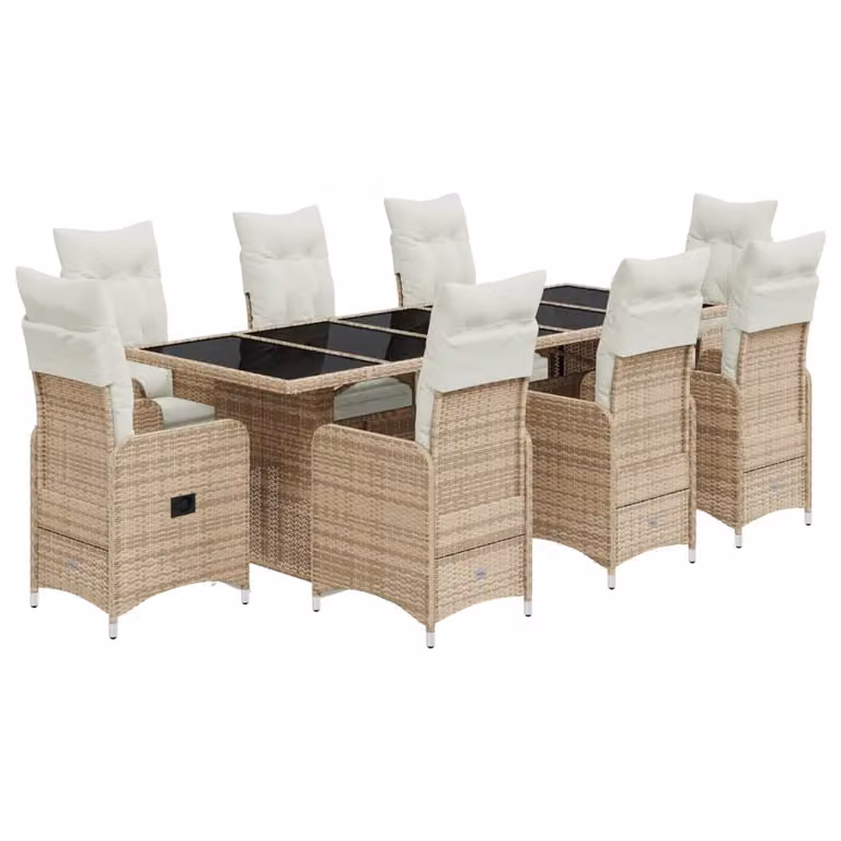 Set da Bistrò da Giardino 9 pz con Cuscini Beige in Polyrattan
