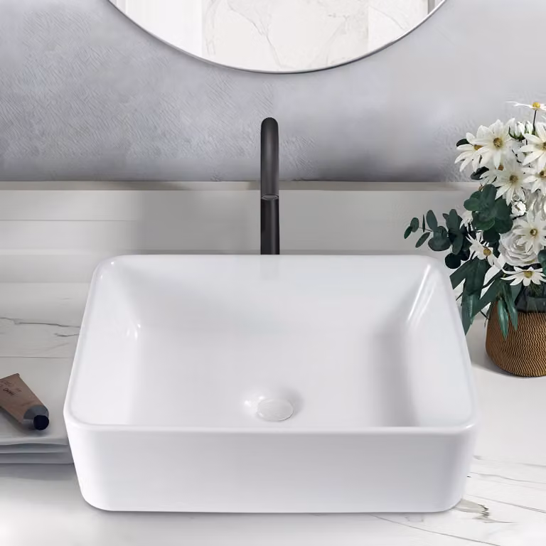 ZMH lavabo in Vetroceramica lavabo sospeso rettangolare 48 × 37 × 13,5 cm lavabo sospeso con foro per rubinetto lavabo da appoggio per bagno lavabo per toilette ospiti